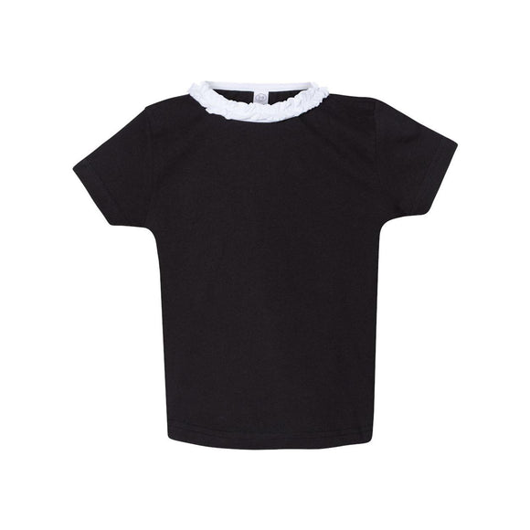 3329 Rabbit Skins Toddler Girls' Ruffle Neck Fine Jersey Tee Black/ White