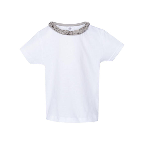 3329 Rabbit Skins Toddler Girls' Ruffle Neck Fine Jersey Tee White/ Titanium