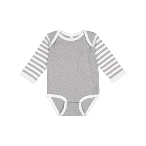 4411 Rabbit Skins Infant Long Sleeve Baby Rib Bodysuit Heather/ Heather/ White Stripe