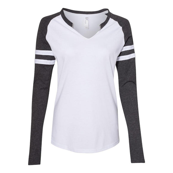 3534 LAT Women's Fine Jersey Mash Up Long Sleeve T-Shirt Blended White/ Vintage Smoke