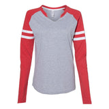 3534 LAT Women's Fine Jersey Mash Up Long Sleeve T-Shirt Vintage Heather/ Vintage Red