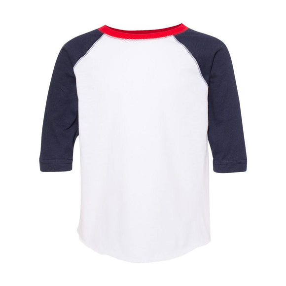 3330 Rabbit Skins Toddler Baseball Fine Jersey Three-Quarter Sleeve Tee White/ Navy/ Red