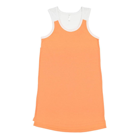 3523 LAT Women's Fine Jersey Racerback Tank Dress Papaya/ White