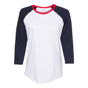 3530 LAT Women's Baseball Fine Jersey Three-Quarter Sleeve Tee White/ Navy/ Red