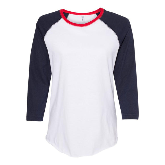 3530 LAT Women's Baseball Fine Jersey Three-Quarter Sleeve Tee White/ Navy/ Red