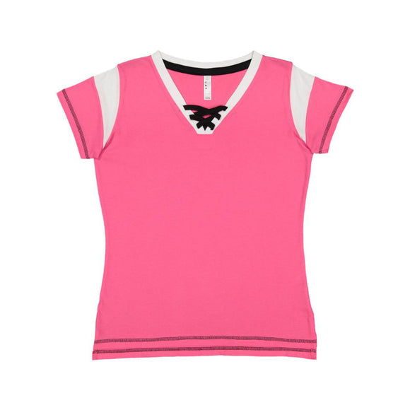 3533 LAT Women's Lace Up Fine Jersey Tee Hot Pink/ White/ Black