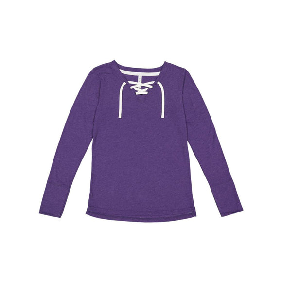 3538 LAT Women's Fine Jersey Lace-Up Long Sleeve T-Shirt Vintage Purple/ White