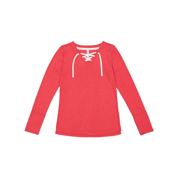 3538 LAT Women's Fine Jersey Lace-Up Long Sleeve T-Shirt Vintage Red/ White