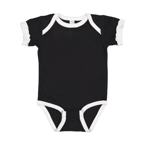 4429 Rabbit Skins Infant Ruffle Fine Jersey Bodysuit Black/ White