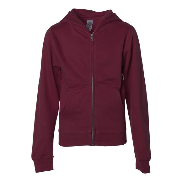 SS4001YZ Independent Trading Co. Youth Midweight Full-Zip Hooded Sweatshirt Maroon