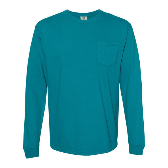 4410 Comfort Colors Garment-Dyed Heavyweight Long Sleeve Pocket T-Shirt Topaz Blue