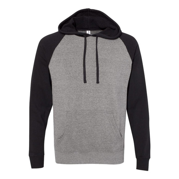 PRM33SBP Independent Trading Co. Special Blend Raglan Hooded Sweatshirt Nickel Heather/ Black