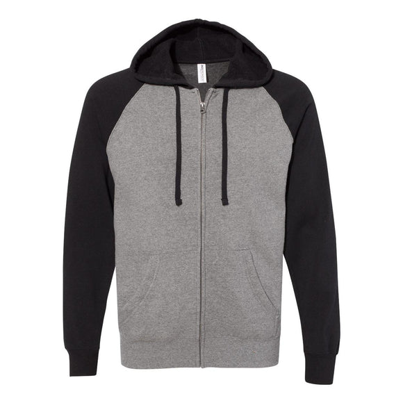 PRM33SBZ Independent Trading Co. Special Blend Raglan Full-Zip Hooded Sweatshirt Nickel Heather/ Black