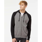 PRM33SBZ Independent Trading Co. Special Blend Raglan Full-Zip Hooded Sweatshirt Nickel Heather/ Black