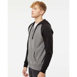 PRM33SBZ Independent Trading Co. Special Blend Raglan Full-Zip Hooded Sweatshirt Nickel Heather/ Black