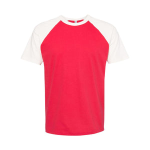 3650 Next Level Unisex Cotton Raglan T-Shirt Natural/ Red