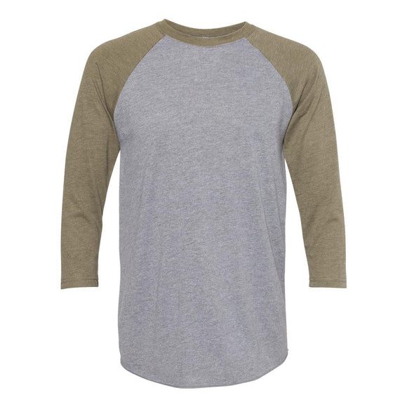 6051 Next Level Unisex Triblend Three-Quarter Raglan T-Shirt Military Green/ Premium Heather