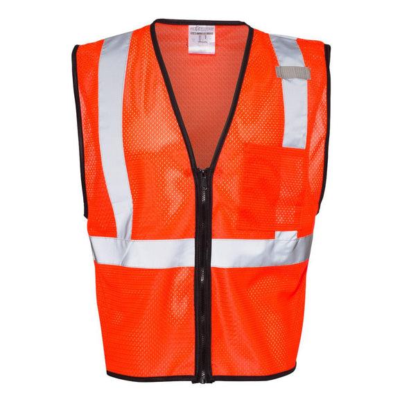 1519-1520 Kishigo Single Pocket Zipper Mesh Class 2 Vest Fluorescent Red (1719)