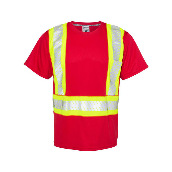 B200-204 Kishigo EV Series® Enhanced Visibility Contrast Pocket T-Shirt Red/ Lime - B203