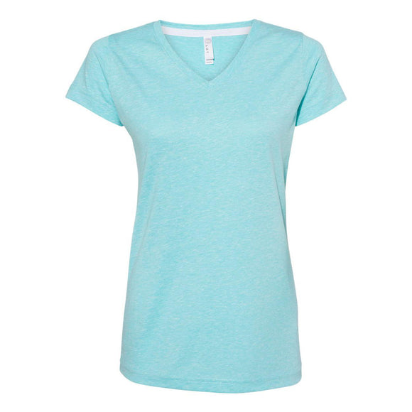 3591 LAT Women's Harborside Mélange V-Neck Tee Caribbean Melange