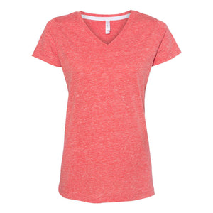 3591 LAT Women's Harborside Mélange V-Neck Tee Red Melange