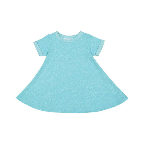 5379 Rabbit Skins Toddler Harborside Mélange French Terry Twirl Dress Caribbean Melange