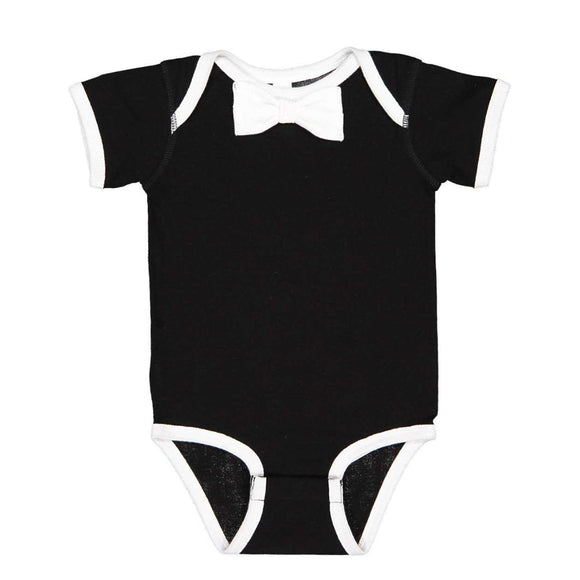 4407 Rabbit Skins Baby Rib Infant Bow Tie Bodysuit Black/ White