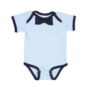 4407 Rabbit Skins Baby Rib Infant Bow Tie Bodysuit Light Blue/ Navy