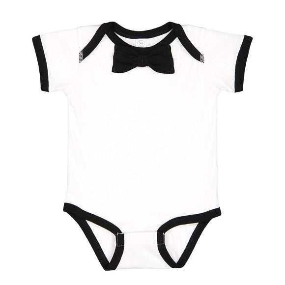 4407 Rabbit Skins Baby Rib Infant Bow Tie Bodysuit White/ Black