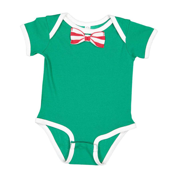 4407 Rabbit Skins Baby Rib Infant Bow Tie Bodysuit Kelly/ White/ Red-White Stripe