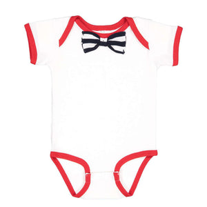 4407 Rabbit Skins Baby Rib Infant Bow Tie Bodysuit White/ Red/ Navy-White Stripe