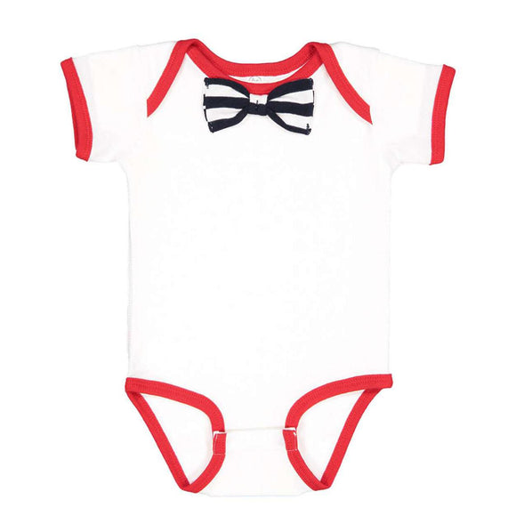 4407 Rabbit Skins Baby Rib Infant Bow Tie Bodysuit White/ Red/ Navy-White Stripe