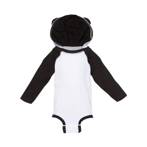 4418 Rabbit Skins Fine Jersey Infant Character Hooded Long Sleeve Bodysuit with Ears White/ Black