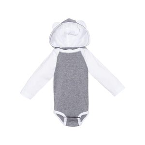 4418 Rabbit Skins Fine Jersey Infant Character Hooded Long Sleeve Bodysuit with Ears Granite Heather/ White