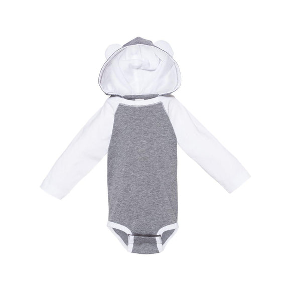 4418 Rabbit Skins Fine Jersey Infant Character Hooded Long Sleeve Bodysuit with Ears Granite Heather/ White