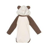 4418 Rabbit Skins Fine Jersey Infant Character Hooded Long Sleeve Bodysuit with Ears Natural/ Brown