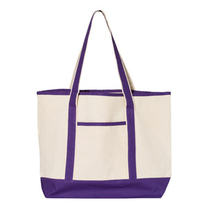 Q1500 Q-Tees 34.6L Large Canvas Deluxe Tote Natural/ Purple