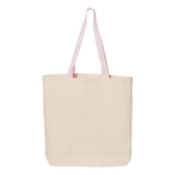 Q4400 Q-Tees 11L Canvas Tote with Contrast-Color Handles Natural/ Light Pink