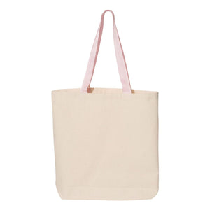 Q4400 Q-Tees 11L Canvas Tote with Contrast-Color Handles Natural/ Light Pink