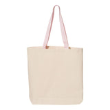 Q4400 Q-Tees 11L Canvas Tote with Contrast-Color Handles Natural/ Light Pink