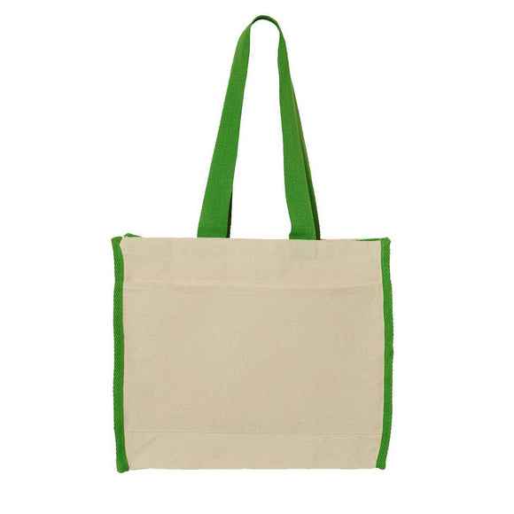 Q1100 Q-Tees 14L Tote with Contrast-Color Handles Natural/ Lime