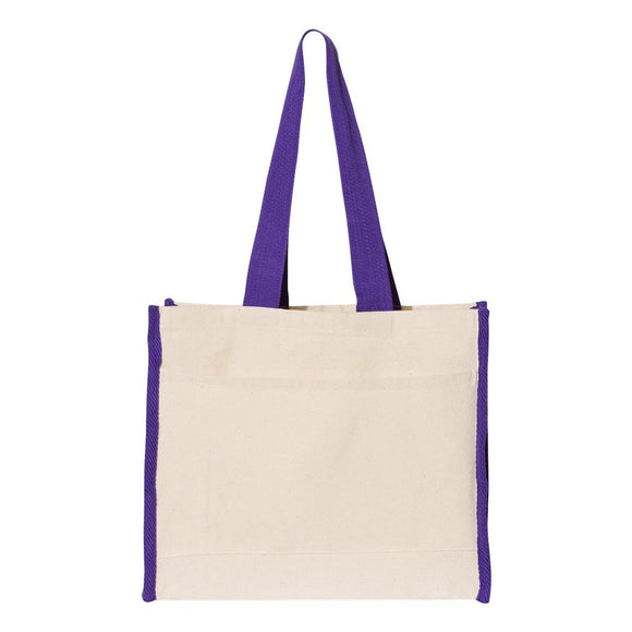 Q1100 Q-Tees 14L Tote with Contrast-Color Handles Natural/ Purple