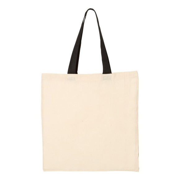 QTB6000 Q-Tees Economical Tote with Contrast-Color Handles Natural/ Black