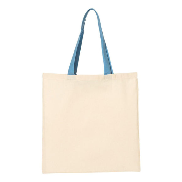 QTB6000 Q-Tees Economical Tote with Contrast-Color Handles Natural/ Carolina Blue