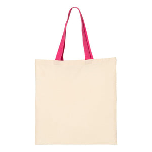 QTB6000 Q-Tees Economical Tote with Contrast-Color Handles Natural/ Hot Pink