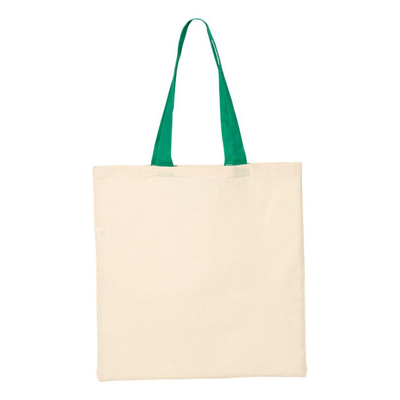 QTB6000 Q-Tees Economical Tote with Contrast-Color Handles Natural/ Kelly