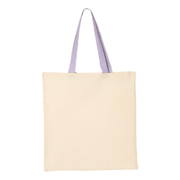 QTB6000 Q-Tees Economical Tote with Contrast-Color Handles Natural/ Lavender