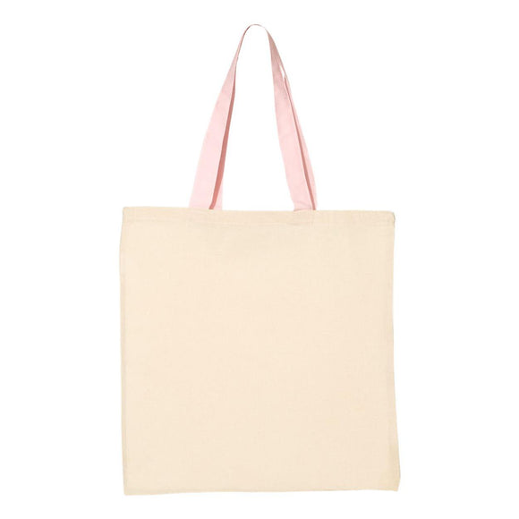 QTB6000 Q-Tees Economical Tote with Contrast-Color Handles Natural/ Light Pink