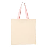 QTB6000 Q-Tees Economical Tote with Contrast-Color Handles Natural/ Light Pink