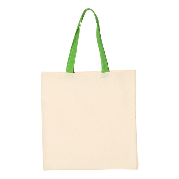 QTB6000 Q-Tees Economical Tote with Contrast-Color Handles Natural/ Lime